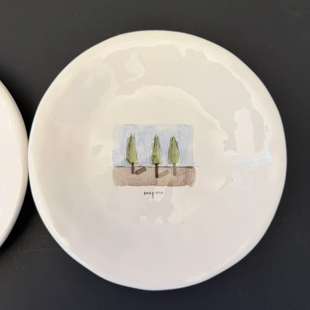 Vintage Pottery Barn Rae Dunn Tea Garden Believe Inspire Plate Set Lot of 2